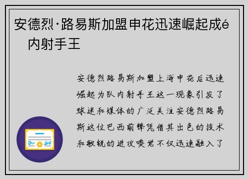 安德烈·路易斯加盟申花迅速崛起成队内射手王